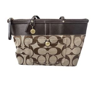 COACH SIGNATURE C Tote Shoulder Purse Brown Tan L0768-11691